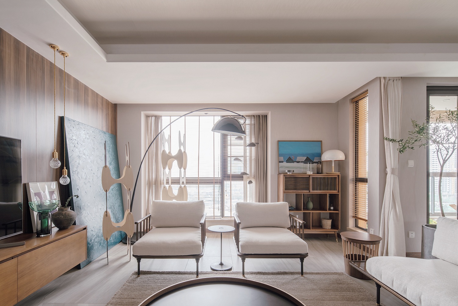 原木简约风格室内家装案例效果图-客厅落地窗 原木简约风格室内家装案例效果图-客厅落地窗