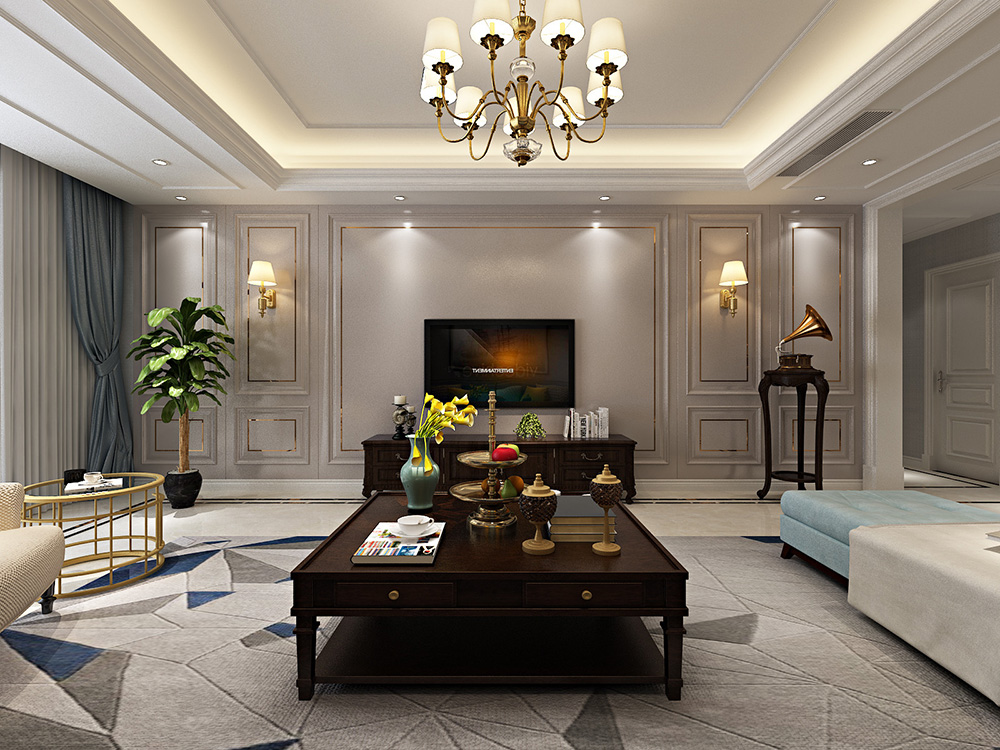 美式轻奢风格室内装修设计效果图-恒大滨江左岸四居133平米-室内背景墙装修设计 美式轻奢风格室内装修设计效果图-恒大滨江左岸四居133平米-室内背景墙装修设计