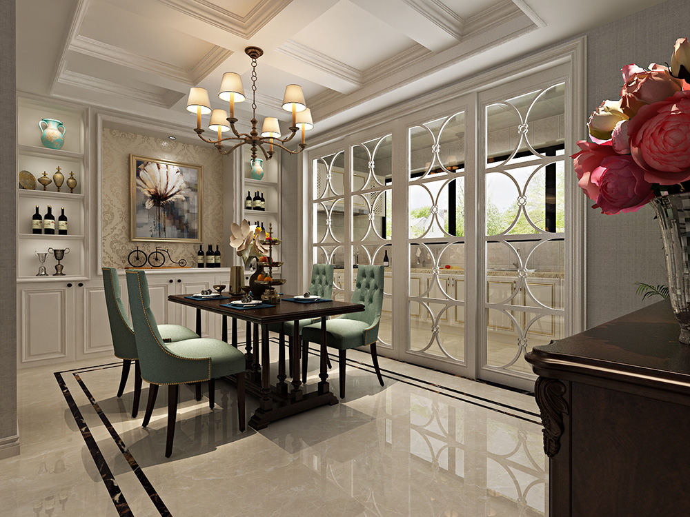 美式轻奢风格室内装修设计效果图-恒大滨江左岸四居133平米-室内餐厅装修设计 美式轻奢风格室内装修设计效果图-恒大滨江左岸四居133平米-室内餐厅装修设计