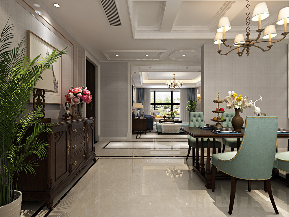 美式轻奢风格室内装修设计效果图-恒大滨江左岸四居133平米-室内玄关装修设计 美式轻奢风格室内装修设计效果图-恒大滨江左岸四居133平米-室内玄关装修设计