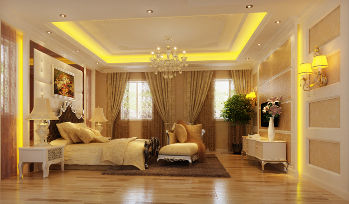 佛山装修公司现代欧式风格别墅装修效果图-主卧 佛山装修公司现代欧式风格别墅装修效果图-主卧